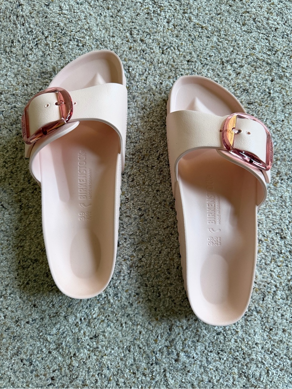 Birkenstock Pale Pink Madrid EVA Slides with Rose-Tinted Buckles